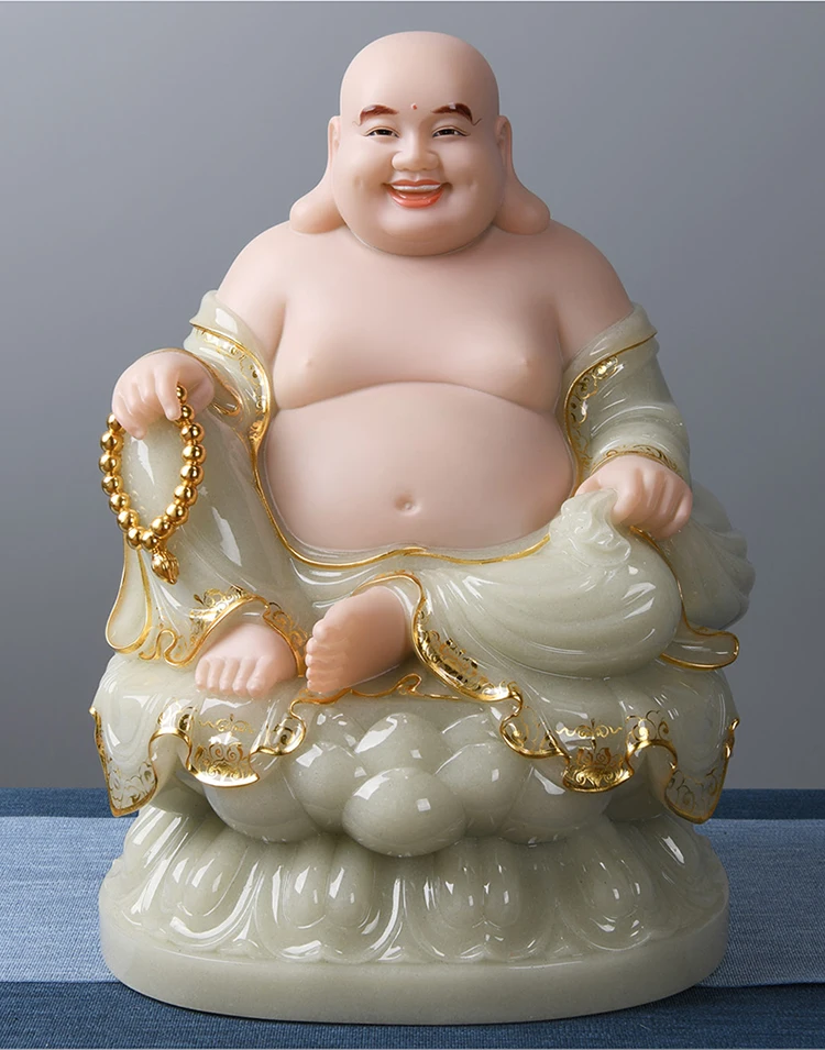 Socha s vysokým stupňom Jade Buddha Asia Asia Domáca svätyňa MAITREYA Boh bohatstva prosperita veľa šťastia feng shui