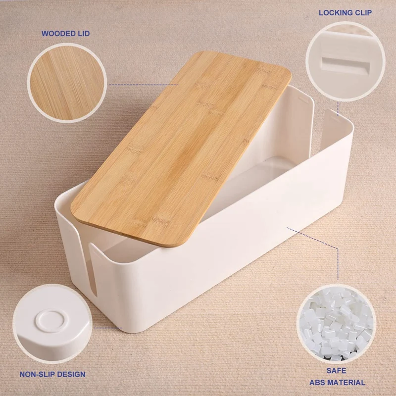 Socket Storage Box Dustodope odolný voči vysoko kvalitnej imitácii Teak Cover Manager Správca počítača Plug v úložnej skrinke 2pc