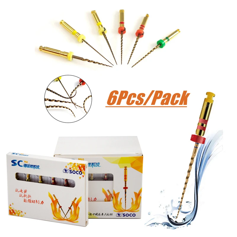 SOCO Pro Dentálne súbory Endodontické nikel Titanium Root Canal Canal Activation Rotary Files 6ks/box 21 mm 25 mm 31 mm