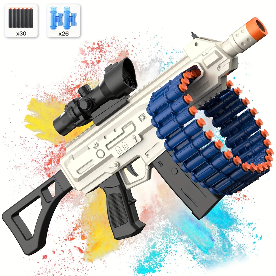 Soft Bullet Toy Gun Electric Automatic Toy, Toy Blaster s 26 šípkovými svorkami a 30 penovými šípkami, hračky na vonkajšie strelecké hry