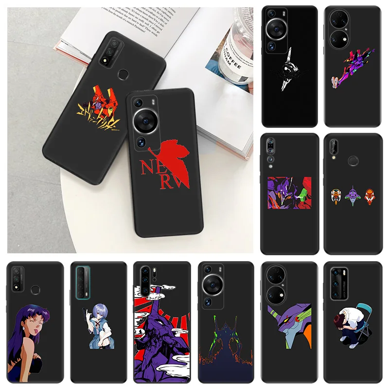 Soft Case for Honor 70 90 Magic5 Pro x6 x7 x8 a x9 B Huawei P40Lite P30 P20 P Smart Neons N_evangelions Čierne puzdro