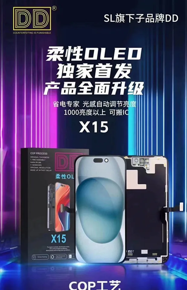 Soft OLED pre iPhone 15 Pro Max 15Plus Display 3D Touch Digitalizátor Zostava 120 Hz pre iPhone 15 Pro Screen Screen Part RJ DD