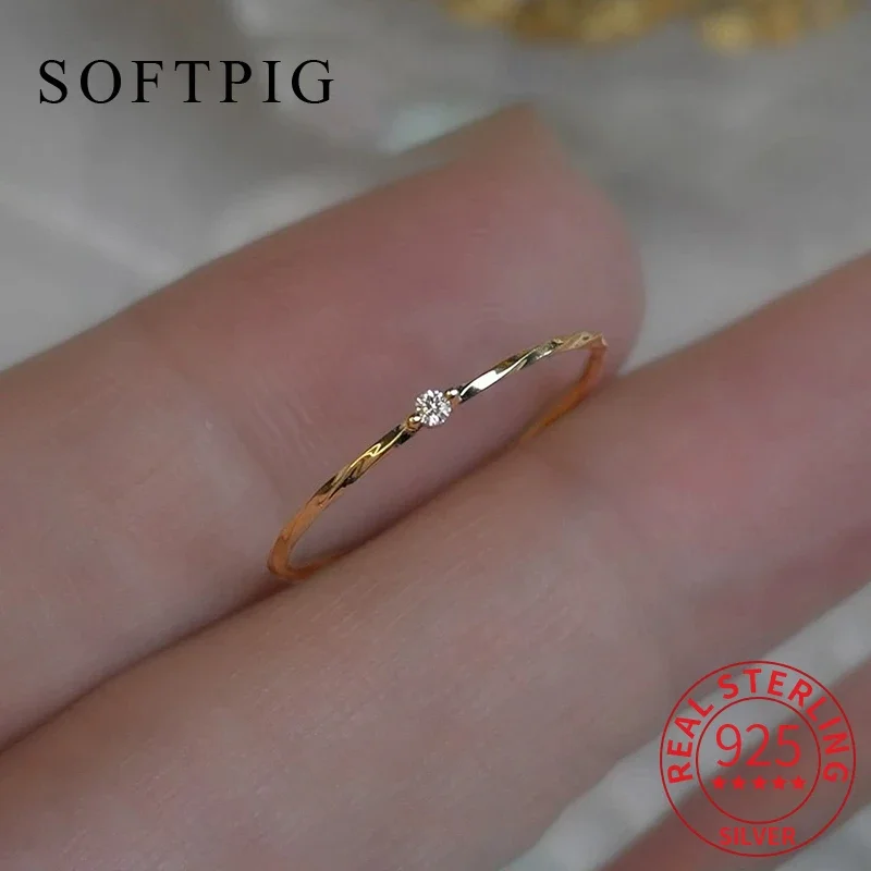 Softpig Real 925 Sterling Silver Single Zircon Twist Ring For Women Party Classic Fine Jewelry Minimalistické doplnky