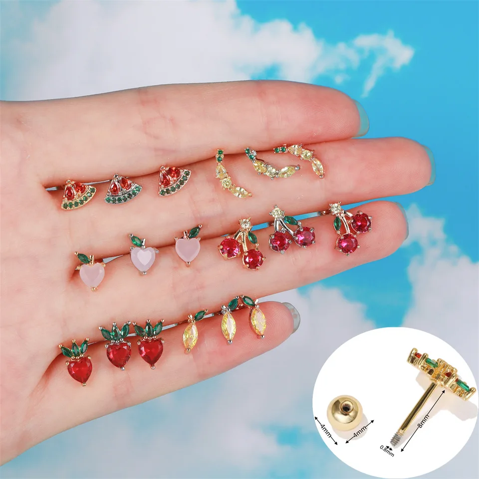 Sohot 1 kus viacfarebného ovocia ovocie Cherry Citrón zirkón Med s meďou Piercing Screck Ball Stud Stužne šperky pre ženy