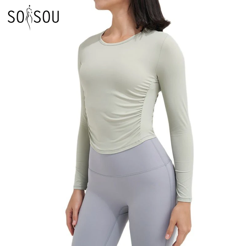 Soisou nylonové dámske vrcholy telocvične joga košele športové oblečenie tesné elastické priedušné pohodlné športové top jogy nosiť dámske oblečenie