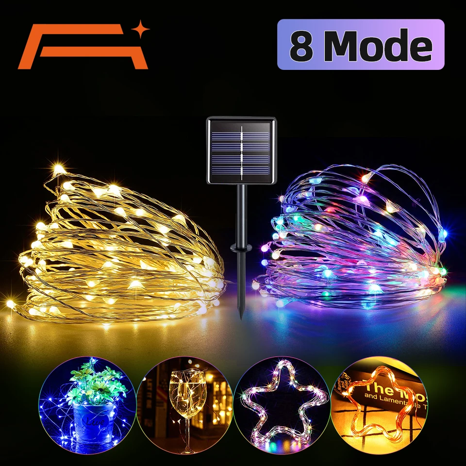 Solar String Fairy Lights 12m 100Led / 32 m 300 LED nepodpierový vodotesný vonkajší girland solárna elektrická lampa Vianoce pre záhradnú dekoráciu