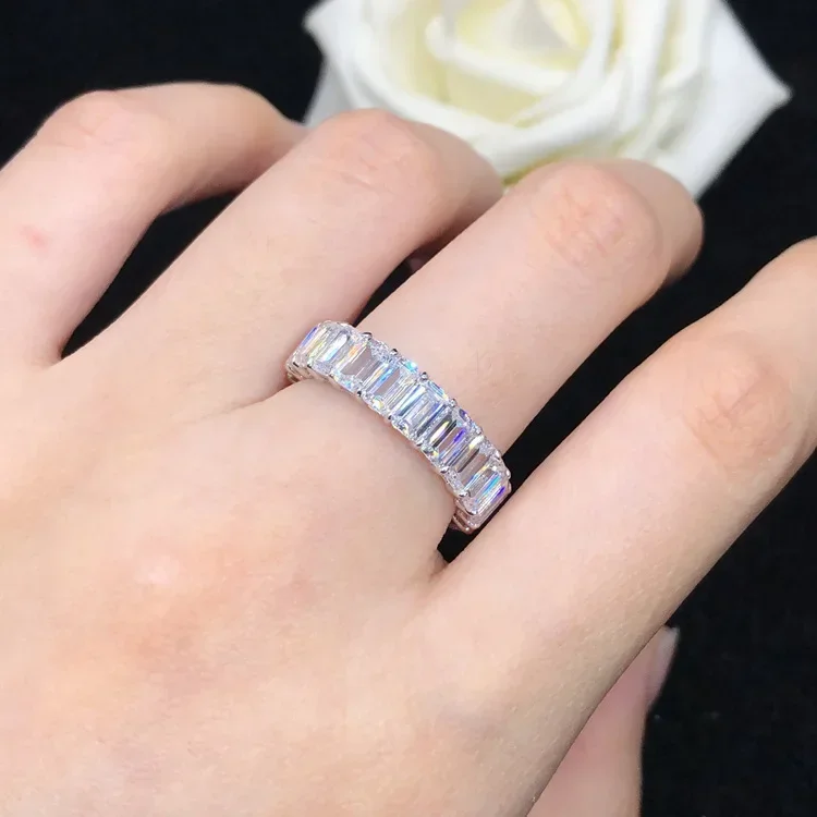 Solid 14k White Gold Au585 Platinum Pt950 Solitaire 50 bodov ľad Candy Emerald Cut Row Módny prsteň pre ženy