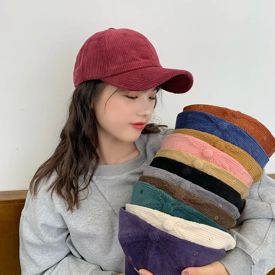 Solid Corduroy Baseball Cap for Women Men Men Autumn Winter nastaviteľný Snapback Hat Outdoor Unisex Hip Hop Caps Gorras
