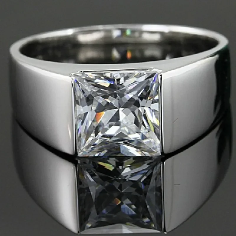 Solitaire Muž princezná Cut 3ct Lab Diamond Ring 925 Sterling Silver Engagement Svadobné prstene Rings for Men