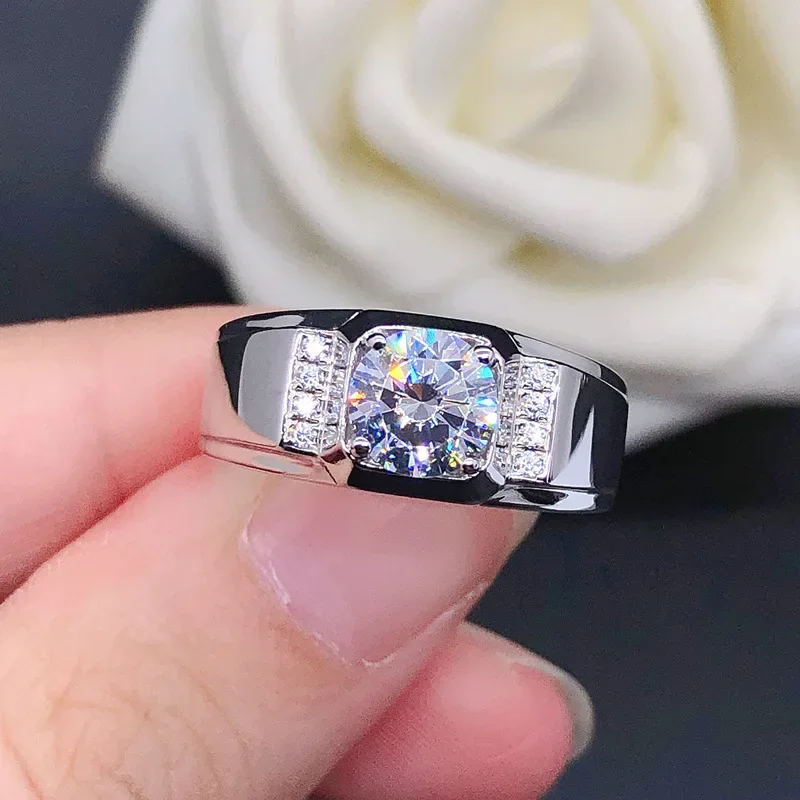 Solité 14k biele zlato AU585 Platinum PT950 Pánsky prsteň Moissan Diamond Ring White Gold Moissanite Darček pre priateľa