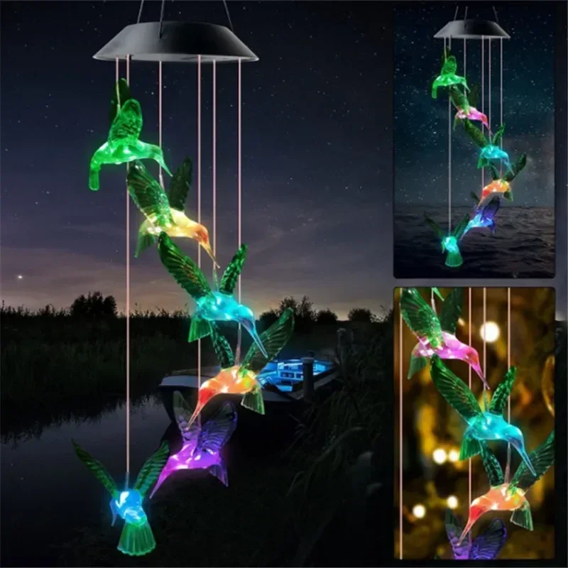 Solárna lampa vonkajšia vodotesná vodotesná motýľ Hummingbird Wind zvonkohry vonkajšie solárne svetlo pre záhradné dekorácie darčeky