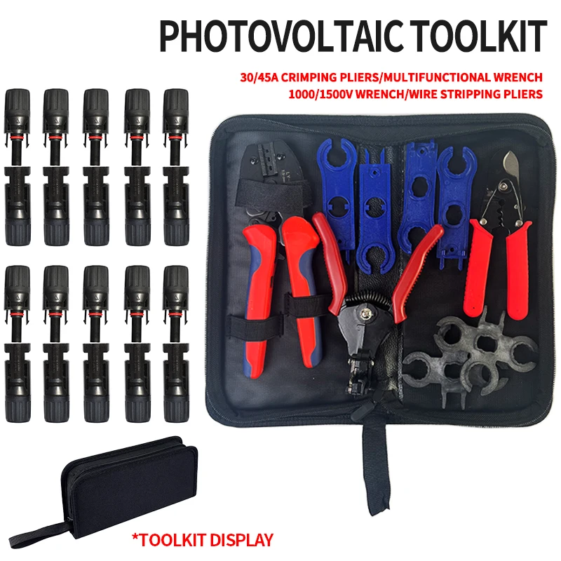 Solárna súprava nástrojov na náradie pre PV pre AWG14-10,2,5/4/6 mm², solárne konektory, rezačka káblov s drôtom, kľúč Spanner, všetko v 1 oxfordskom taške