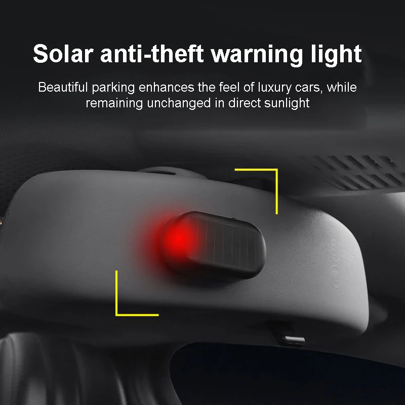 Solárne auto Falošné bezpečnostné svetlo Super jasné blikajúce imitácia lampa bezdrôtového strobe signál Alarm proti krádeži varovania