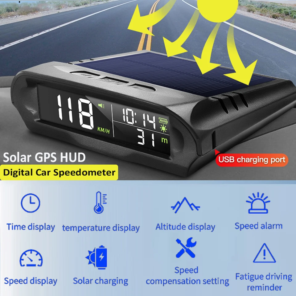 Solárne digitálne auto HUD GPS hlava nahor Displej automatického tafetometer preverí unavené hnacie pripomienky
