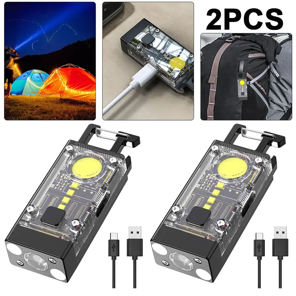 Solárne kľúče LED baterka 500lm Type-C USB Nabíjateľná s vysokým jasom Mini COB Work Work Light Multifunkčná kempingová lampa