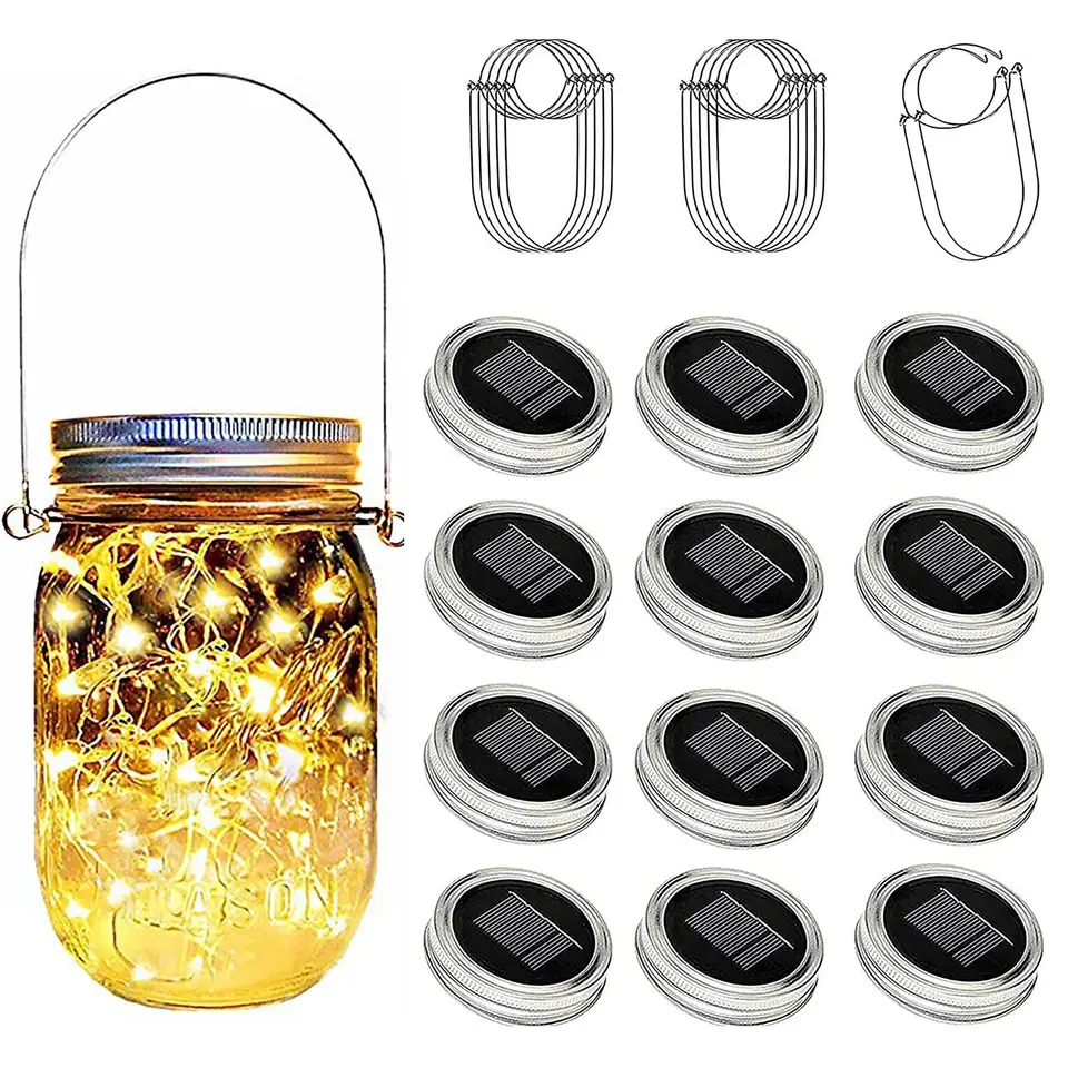 Solárne morálky Mason Jar veko vložka Fairy String Vine LED LED LANCEL LILLES TERAZA Záhradná fľaša veranda veranda Nočná svadobná večera Dekorácia