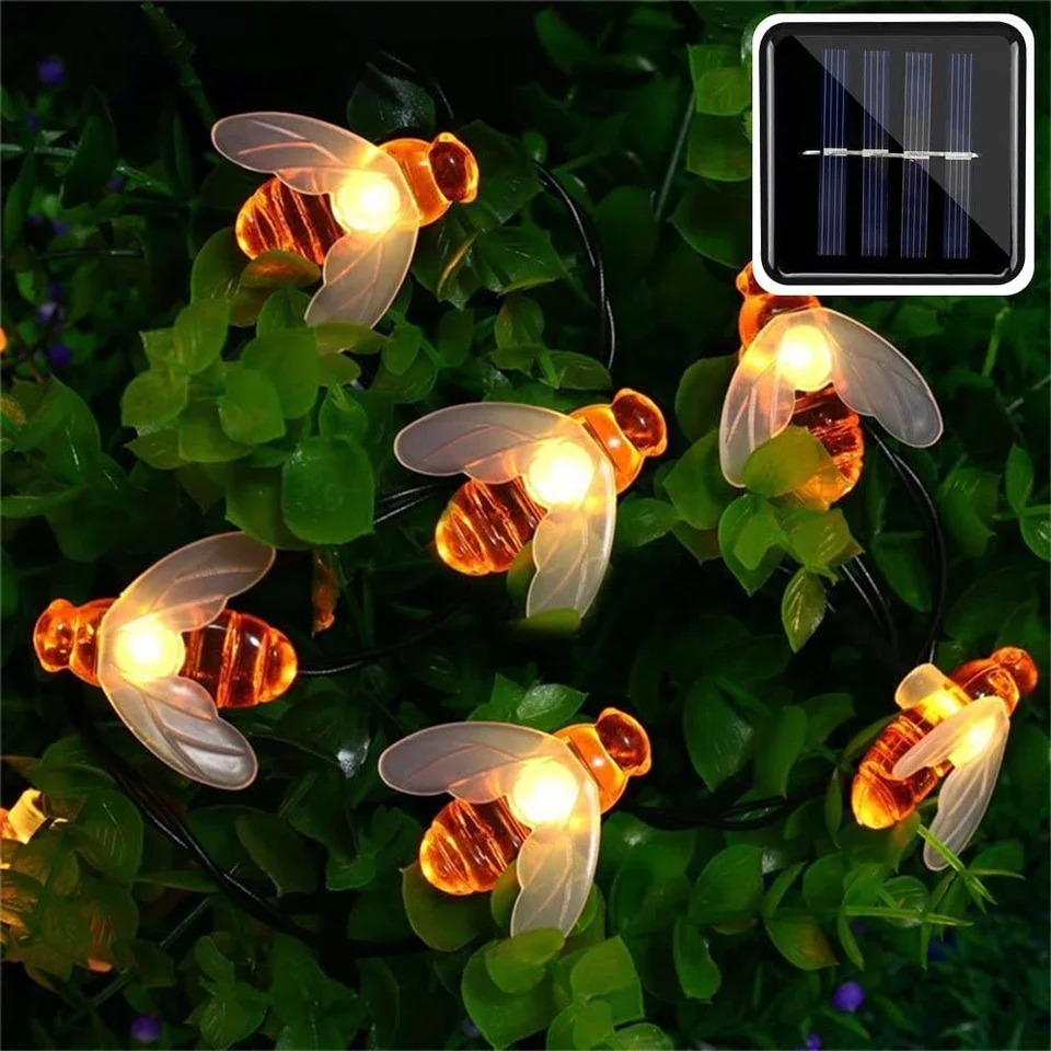 Solárne strunové svetlá 100 LED diódy HoneyBee Lights 8 režimov záhradné svetlá solárne svetlá vodotesné pre záhradnú dekoráciu vonkajšie vonkajšie