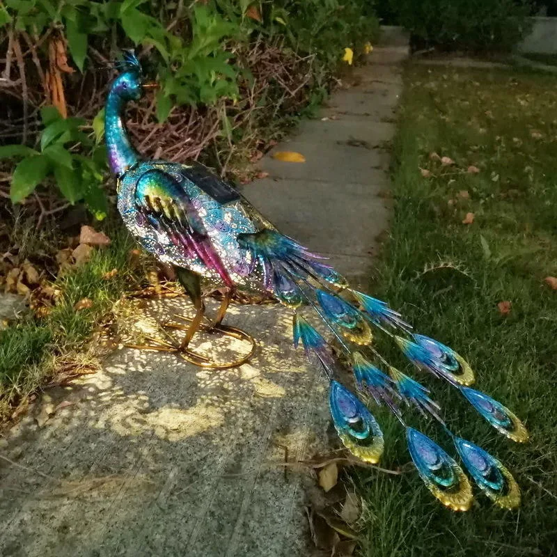 Solárne svetlá Pávové sochy záhradná dekorácia vonkajšia lampa Dutá figurína Path Trávniky Kovová socha tuin dekoratie, jardin
