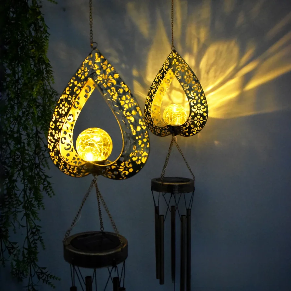 Solárne vodotesné železné umenie srdiečko veterné zvonenie dekorácie Courtyard Garden Villa Outdoor Atmosféra obklopujúce svietidlá