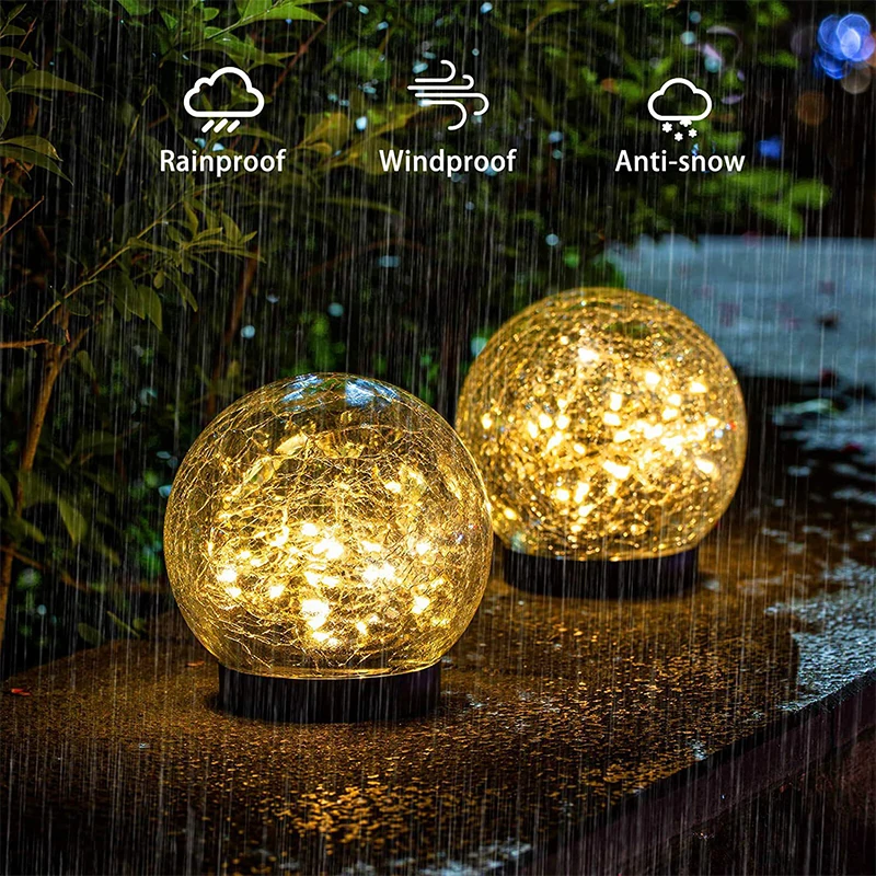 Solárne záhradné svetlá prasknuté sklenené guľôčkové atmosféru žiarovky vonkajšie vodotesné 35 LED diódy pozemná krajina
