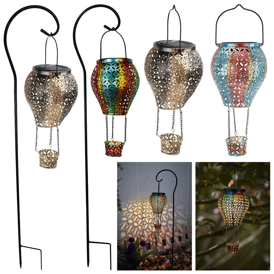 Solárny závesný horúci vzduchový balónový lampa IP55 nepremokavá železná dutina Lantern 600 mAh pre vnútornú vonkajšiu záhradnú dvor