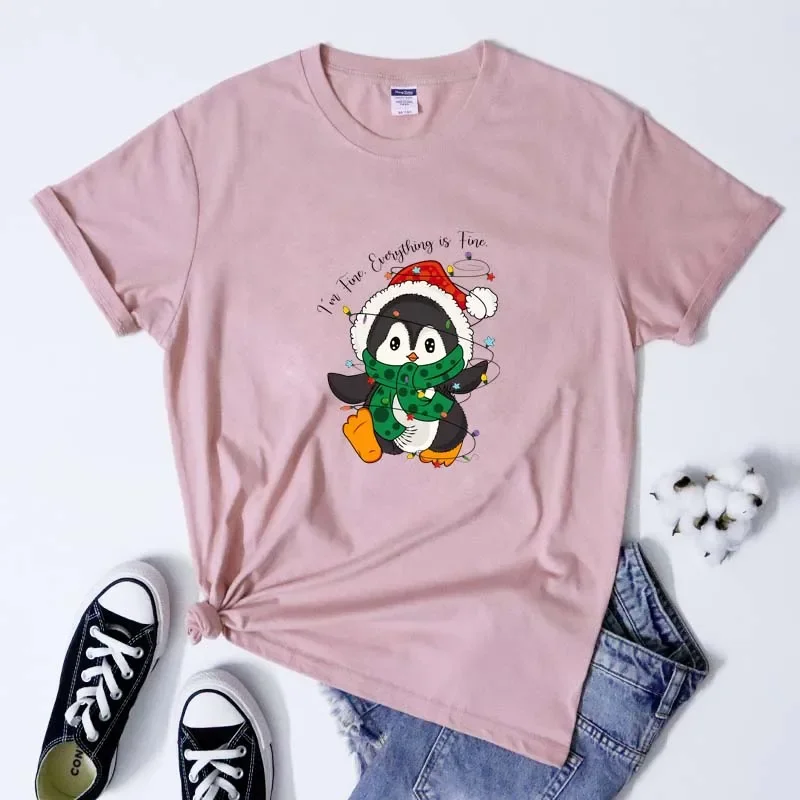 Som v poriadku všetko je v poriadku, tučniaky Tričko vtipné ženy Úzkosť vianočné sviatky TEE TOPE ZIMNÉ VELICKÉ VLASTNÉ VLASTNÉ PARTY Darčekové tričko