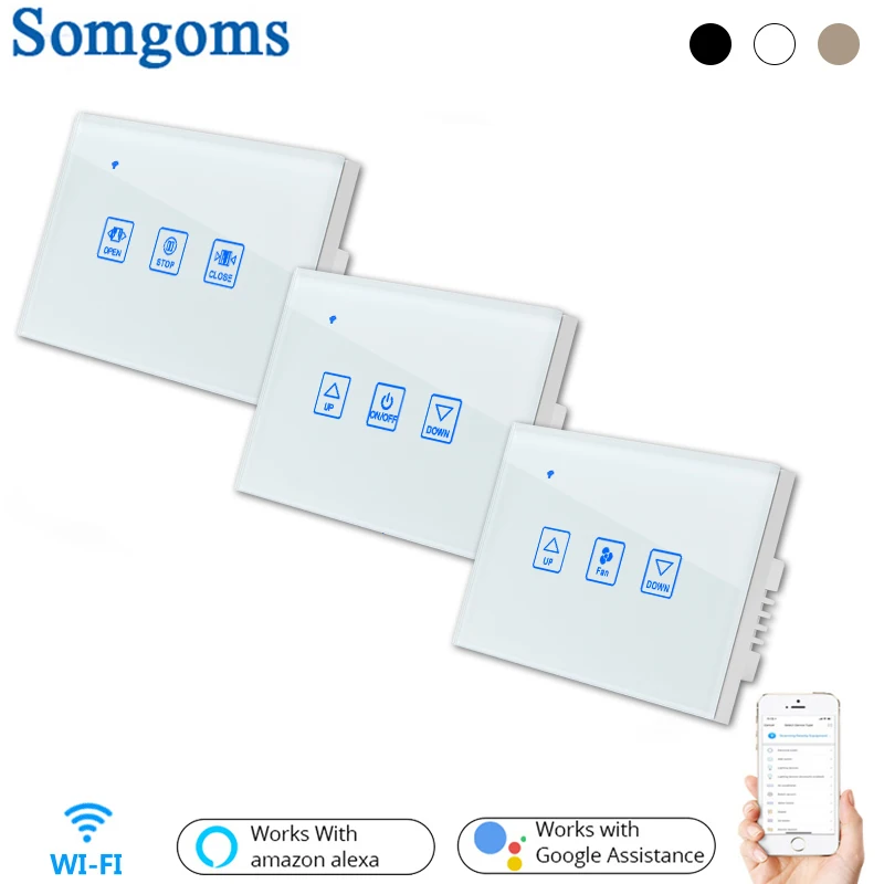 Somgoms WiFi Touch Switch Dimmer/ventilátor/opona AC90-240V TUYA App kompatibilná s Alexa Google Home US Standard