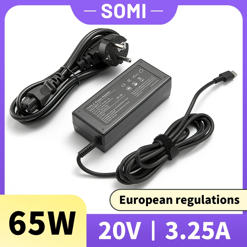 SOMI 65W 20V 3,25A Typ C AC adaptérovi notebook pre laptop pre Lenovo Thinkpad T480 T480S T580 X280 X380 E580 L380 L480 15V-3A