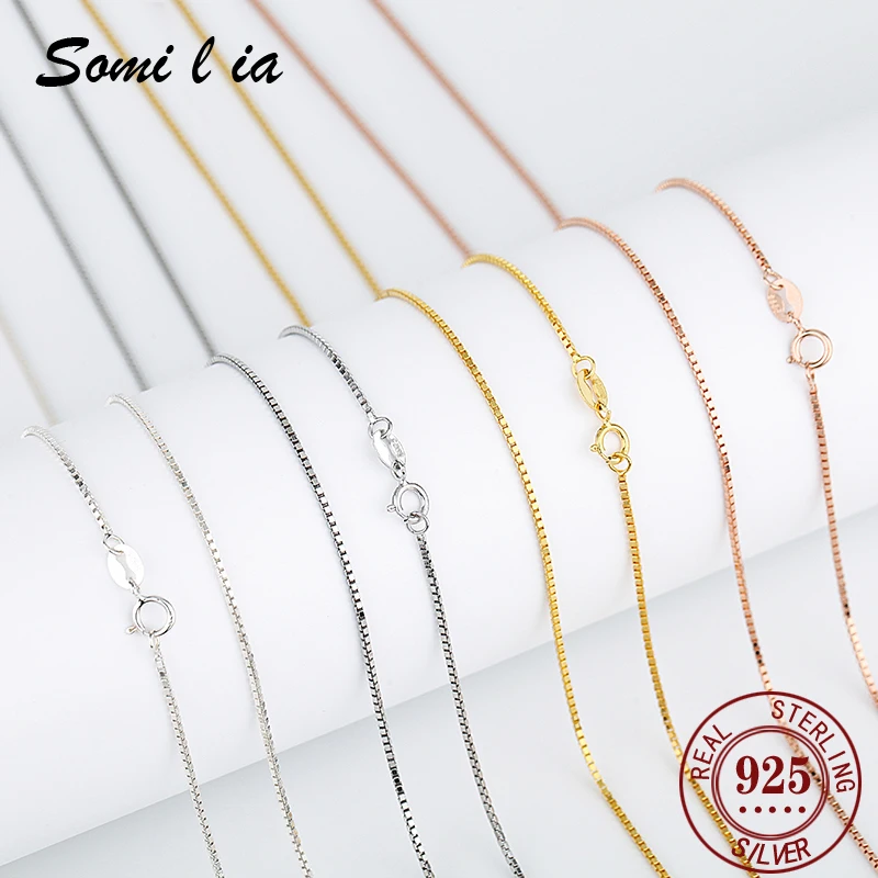 Somilia 18k biely žltý zlatý krabičkový reťazec náhrdelník Real 925 Sterling Silver 0,6 mm krk pre ženy Veľkoobchod šperkov