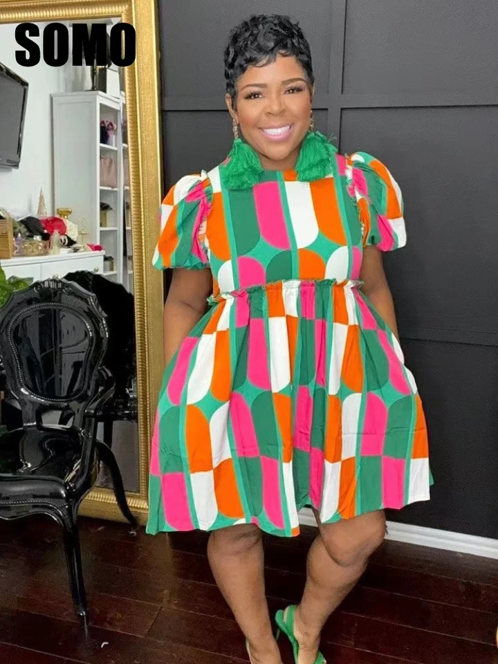 Somo plus veľkosť africké šaty pre ženy Cool s krátkym rukávom zips predný predný pás Elegantné večierky