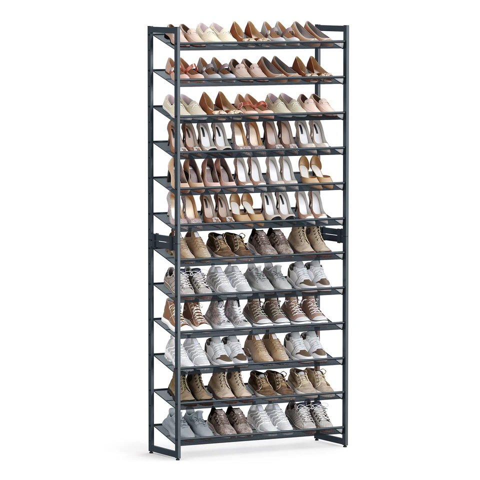 SongMics Shoe Rack, 12-stupňový organizátor obuvi, kovové úložisko pre garáže, vstup, set 2 6-stupňová stohovacia polica topánok