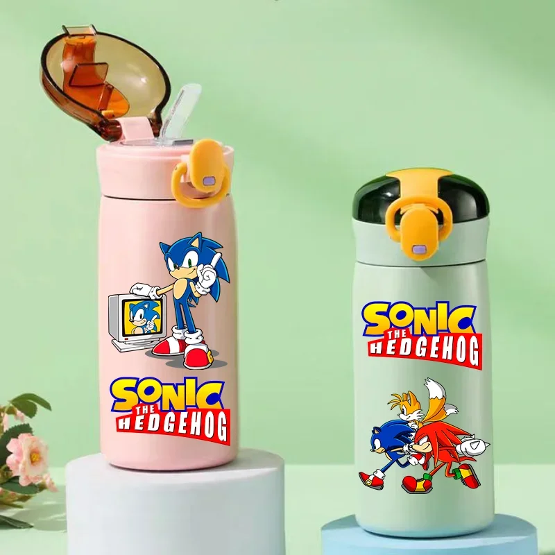 Sonic the Hedgehog 460 ml tepelného pohára pre deti detské šálky slamy s odrážajúcimi miestami prenosné darčeky pre deti z nehrdzavejúcej ocele