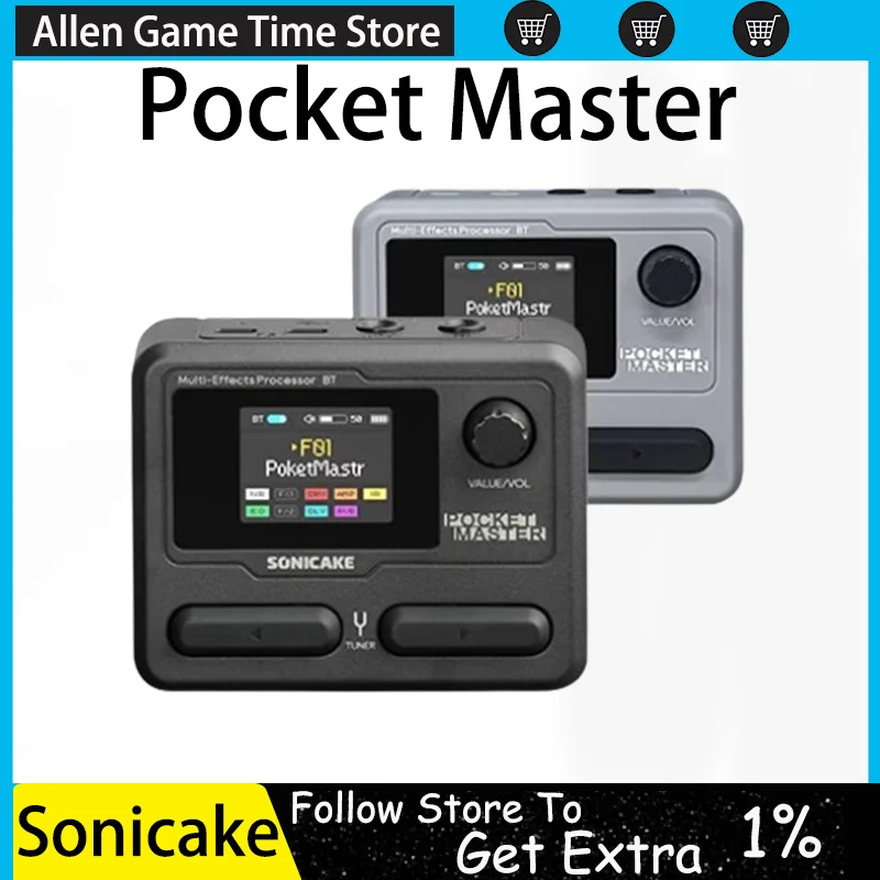 Sonicake Pocket Master Mini Guitar Bass Bass App Control 100+ Multi-Effects Pedál 1,77 