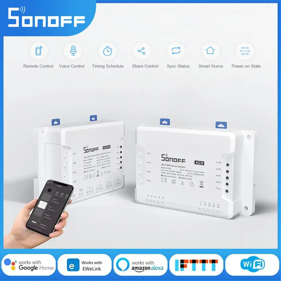 Sonoff 4chr3 4chpror3 4Gang WiFi Smart Switch s režimom blokovania funguje s elektrickými žalúziami ventilátormi Alexa Google Smartthings Alice Alice