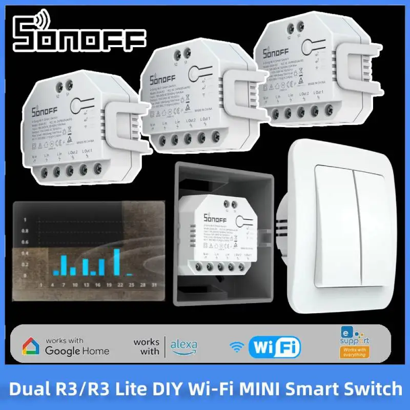Sonoff DualR3/R3 Lite Dual Relay Modul DIY Mini Power Metering Smart Switch Dvojcestný inteligentný dom Home Control cez Ewelink Alexa Google