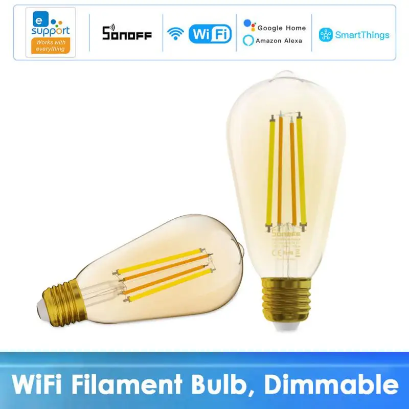 Sonoff LED vlákno žiarovka Vintage A60 ST64 SMART WIFI žiarovka COOL A WHRETE BIELA ​​Svetlo Stlmiteľné práce s Alexa Google Smartthings