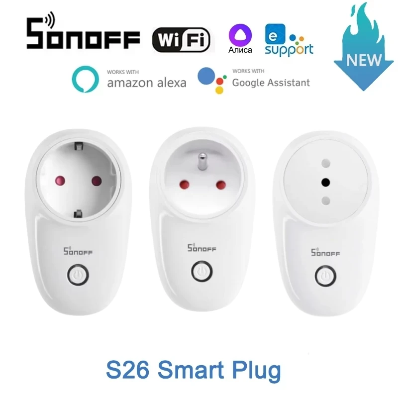 SONOFF S26 R2 EU/FR/IT WIFI SMART Plug Wireless EWELINK APP DISTORE CONGET SMART SOCKET KOMPATIBAL s Alexa Google HOME ALICE ALICE