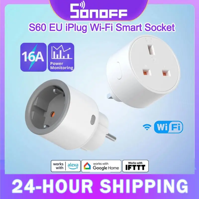 SONOFF S60 EU Plug 16a TPF Wi-Fi Smart Socket Socket Ochrana Timér Scéna Diaľkové ovládanie cez Ewelink Alexa Google IFTTT DLS