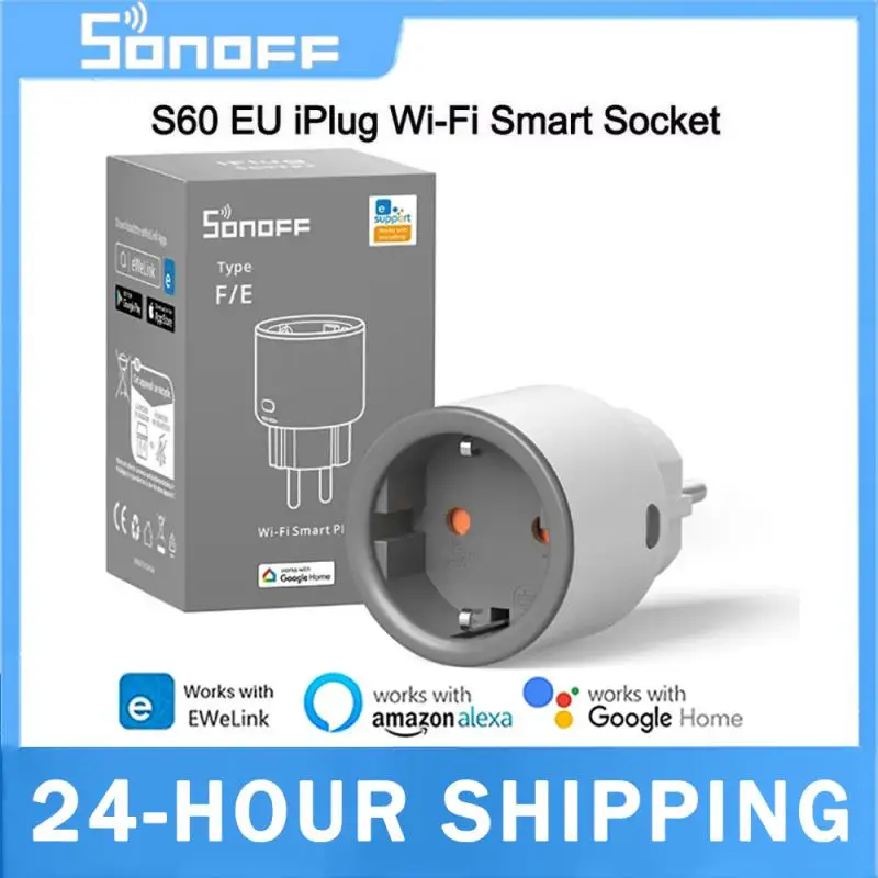 SONOFF S60 EÚ 16A IPlug Wi-Fi Smart Socket 1-5pcs Preťažnosť ochrany inteligentnej scény diaľkové ovládanie prostredníctvom Ewelink Alexa Google IFTTT
