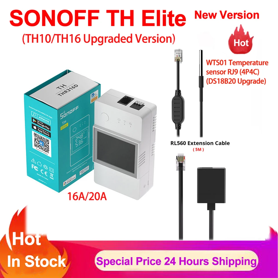 Sonoff th elite 16a 20a wifi inteligentná teplota a vlhkosť WTS01 ths01 RL560 senzor cez aplikáciu Ewelink App Alexa Google Home