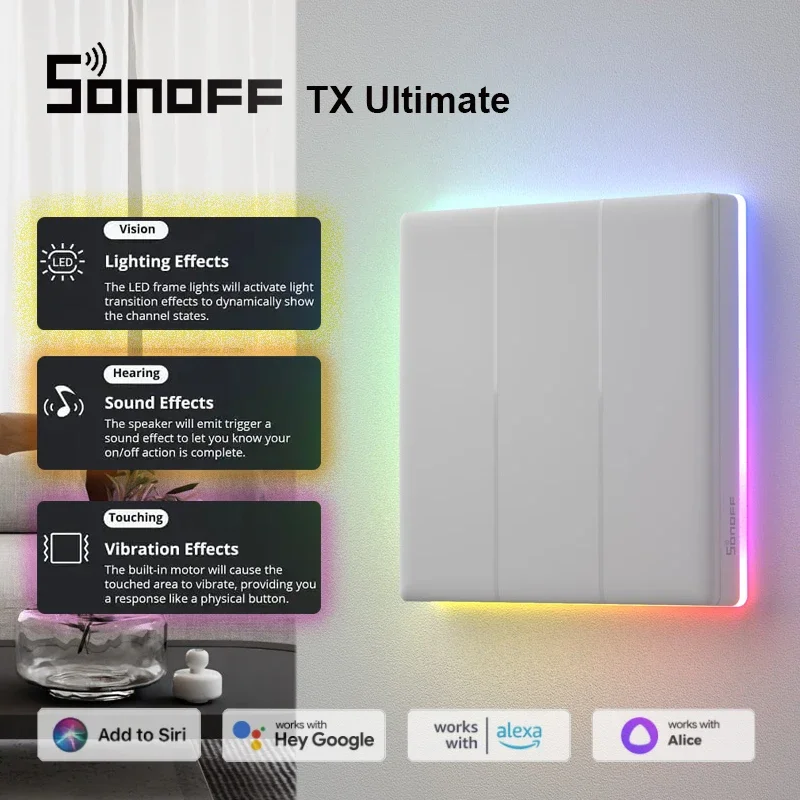Sonoff TX Ultimate Smart Wall Switch Full Touch Access Access LED Light Edge Multi-Senzorický hlas Ewelink