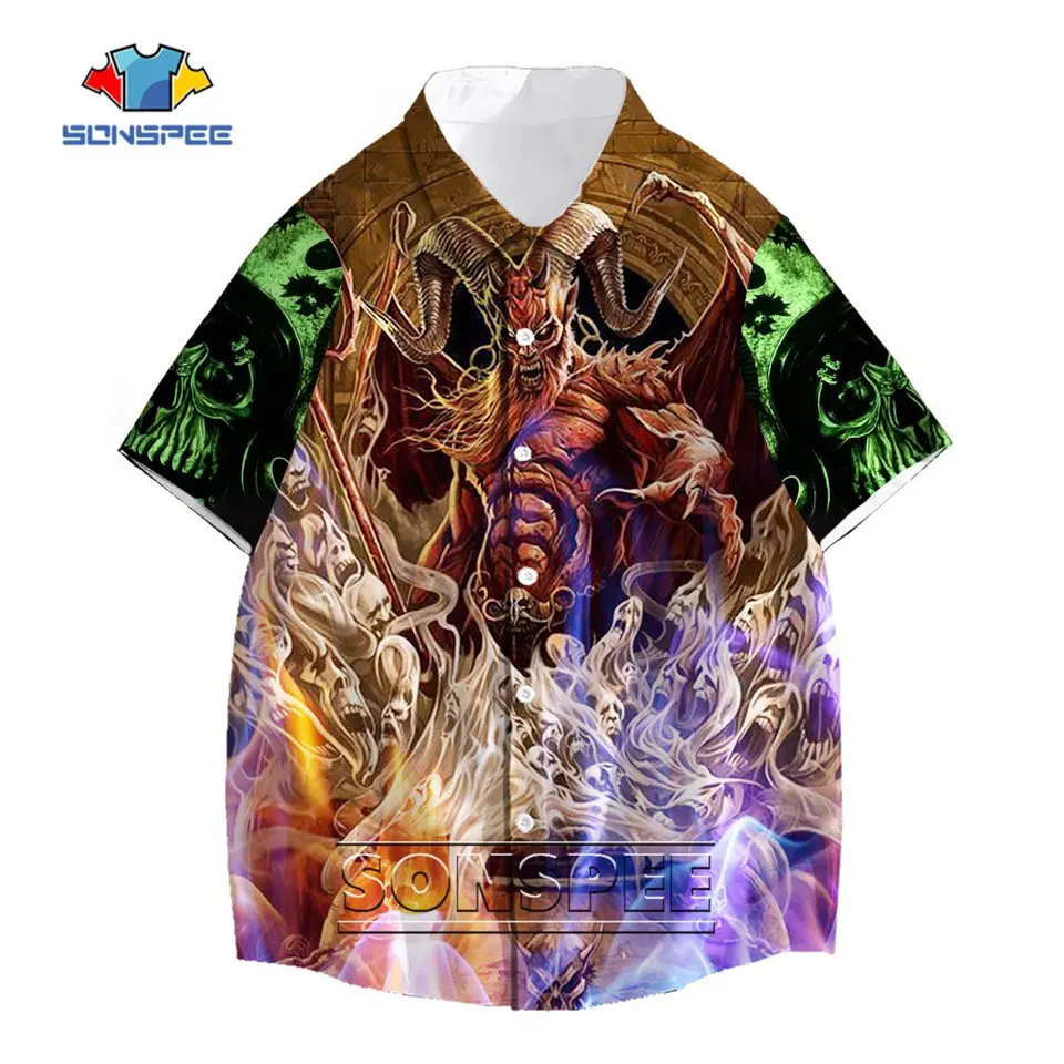 Sonspee Hell Abyss Demon tričko módny dizajn vlastné satan tlačené havajské košele letné harajuku neformálne voľné voľné rukávy top s krátkym rukávom