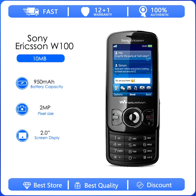 Sony Ericsson W100 renovovaný originálny odomknutý mobilný telefón W100 2MP FM W100 mobilný telefón Doprava zdarma