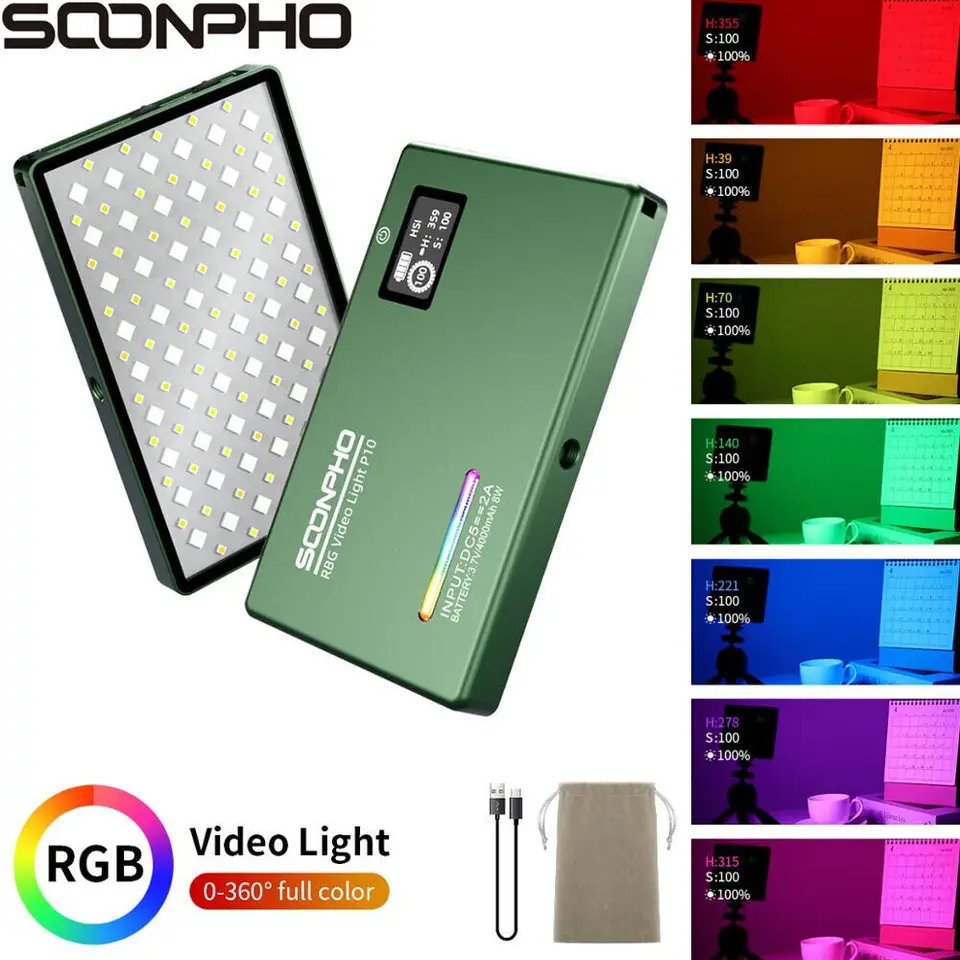Soonpho P10 RGB LED video výplň svetla Plná farba na fotoaparáte 2500-8500K