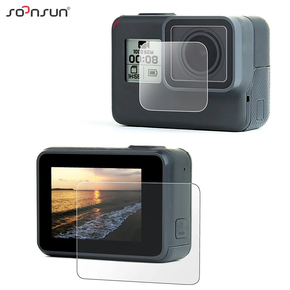 SOONSUN 4PCS LEN a LCD SCREET SCREETICKÝ PROGRÁLNÝ FILM + CAMEROVÁ KAPOVÁ KAMITA PRE GoPRO HERO 7 6 5 BLACK GO Pro 7 Strieborné/biele
