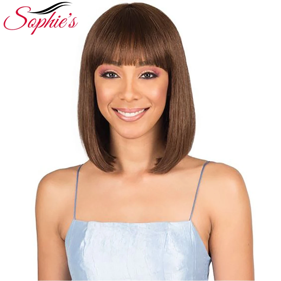 Sophie's Peruvian Remy Human Hair Parochne pre ženy krátke rovné bob ľudské vlasové parochne pre ženy #4 10 palcov H.brzanice