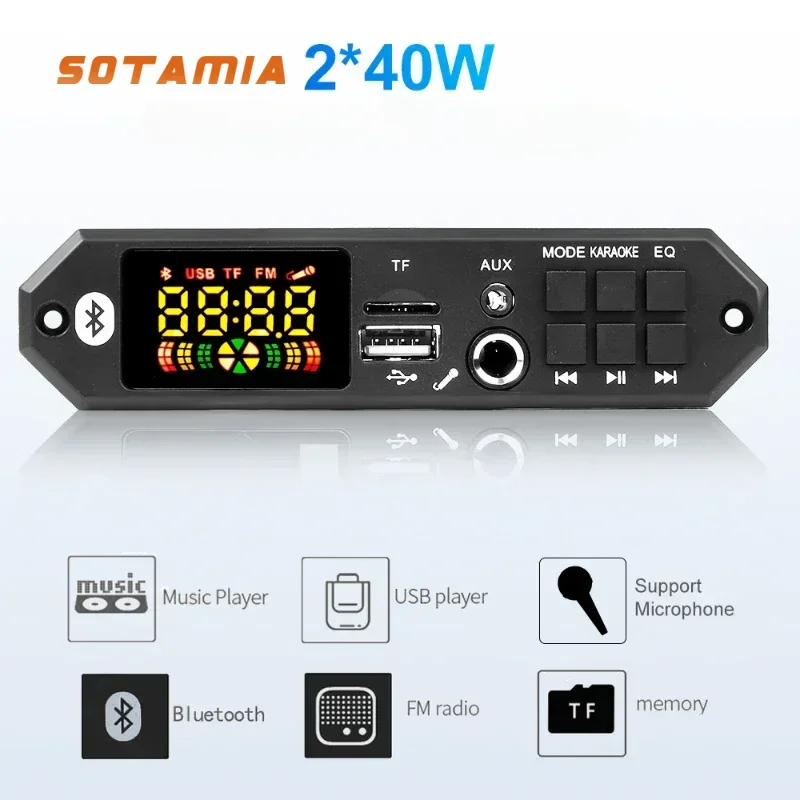 Sotamia Bluetooth zosilňovač zvuk 2x40W Stereo Mini AMP karaoke mp3 Dekódovanie mp3 Decoding Board podporuje mikrofón