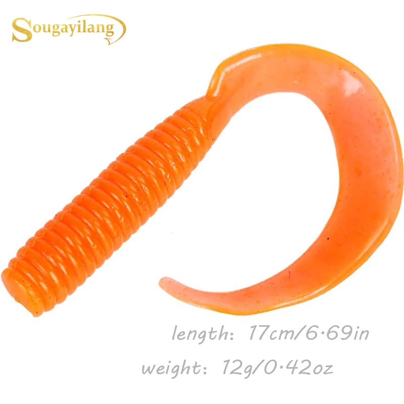 Sougayilang 20ks/veľa veľkých červov single Tail Grub Trolling 12g 17 cm Soft -návnada Umelé návnady Rybárska rybárska pláž