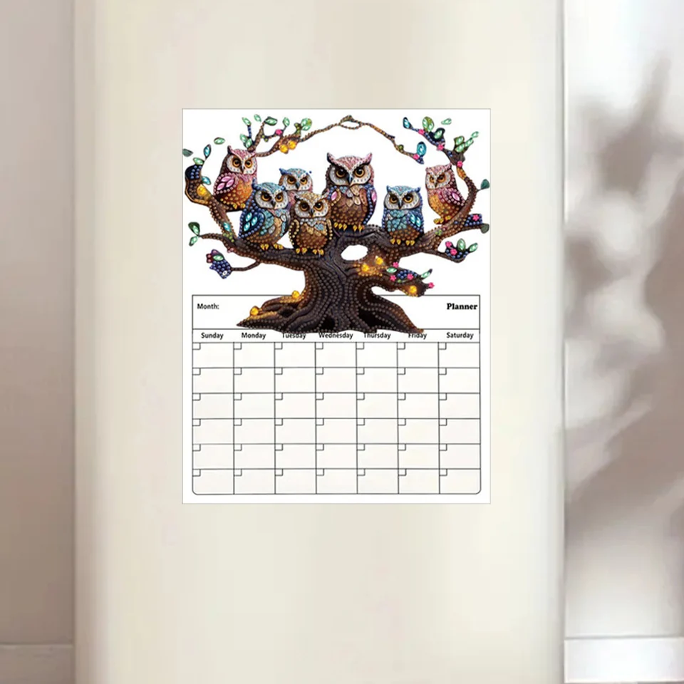 Sovy na strome Diamond Painting Magnetic Chladnička Kalendár 5D klenoty Dots Art zavesenie kalendár Zoznam kalendár pre dospelých žien