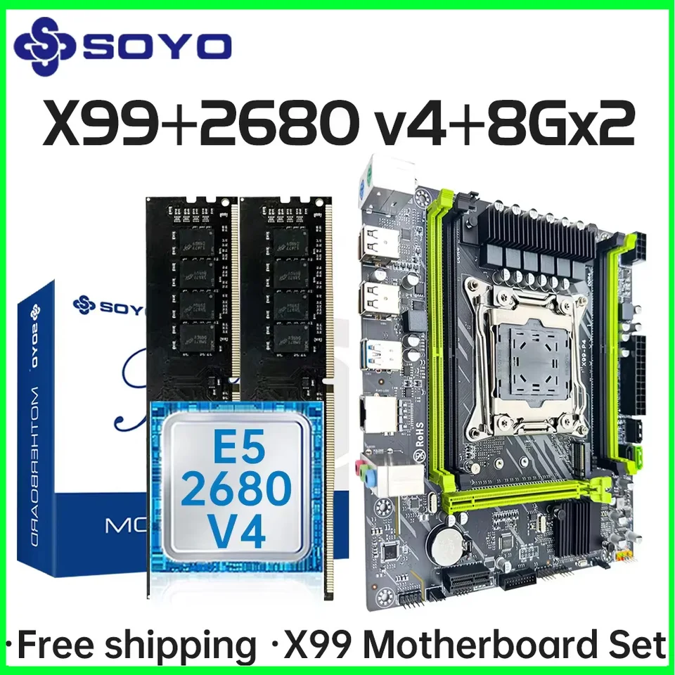 Soyo X99 Herná základná doska s Intel Xeon E5 2680 V4 CPU a DDR4 8GX2 2133MHz RAM M.2 NVME pre počítačové komponenty hlavná doska